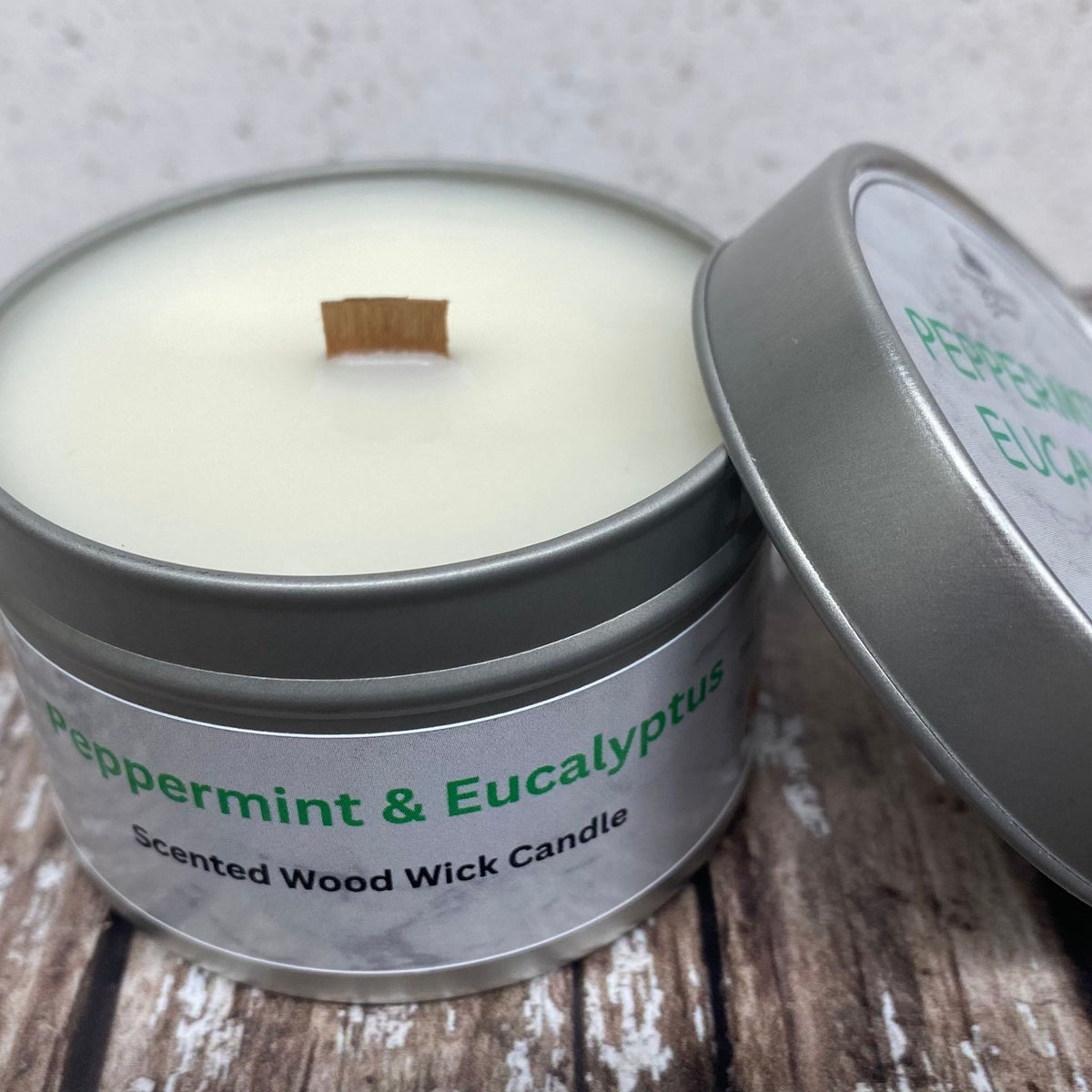 Peppermint & Euclayptus | 10cl Tin | Wood Wick Candle