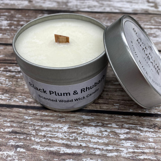 Black Plum & Rhubarb | 10cl Tin | Wood Wick Candle