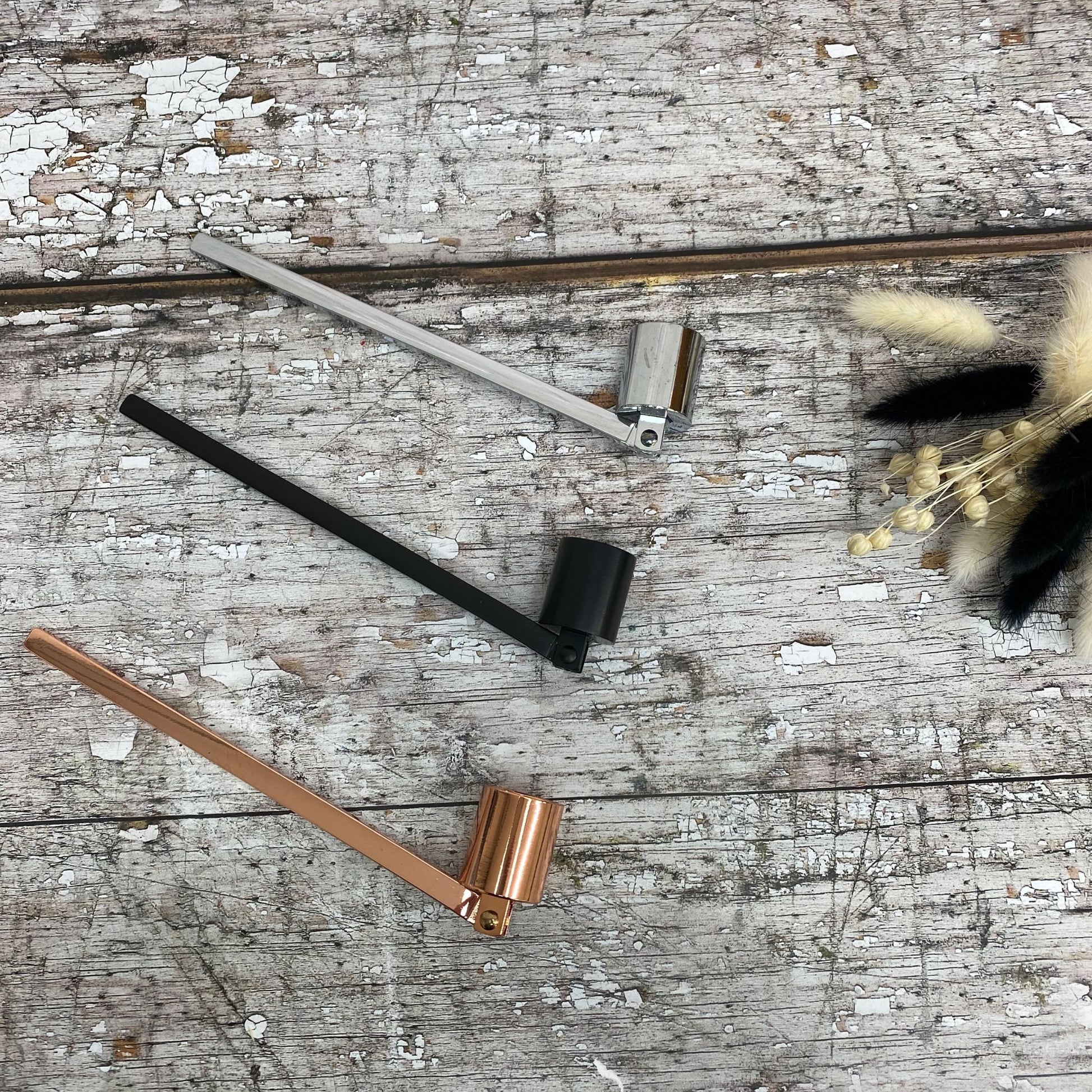 Candle Wick Snuffer is in three colours, Black, Silver and Rose Gold