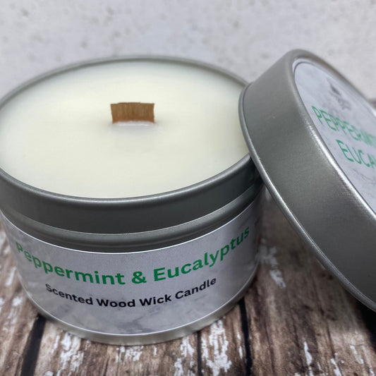 Peppermint & Euclayptus | 10cl Tin | Wood Wick Candle
